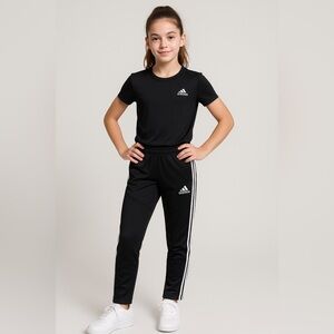 Adidas Youth Girls Track Pants – Black with White Stripes, Size Medium (12Y)